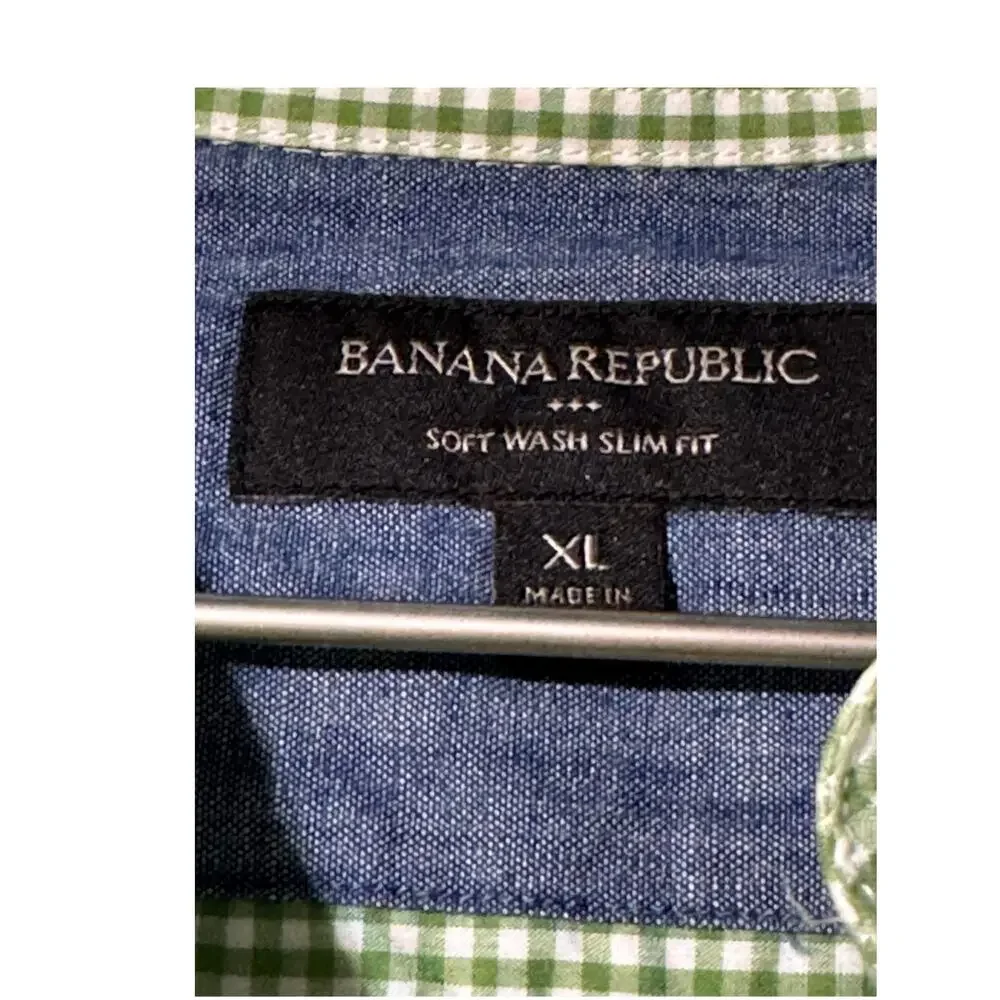 Banana Republic Slim Fit Gingham Button Shirt Green White Cotton XL